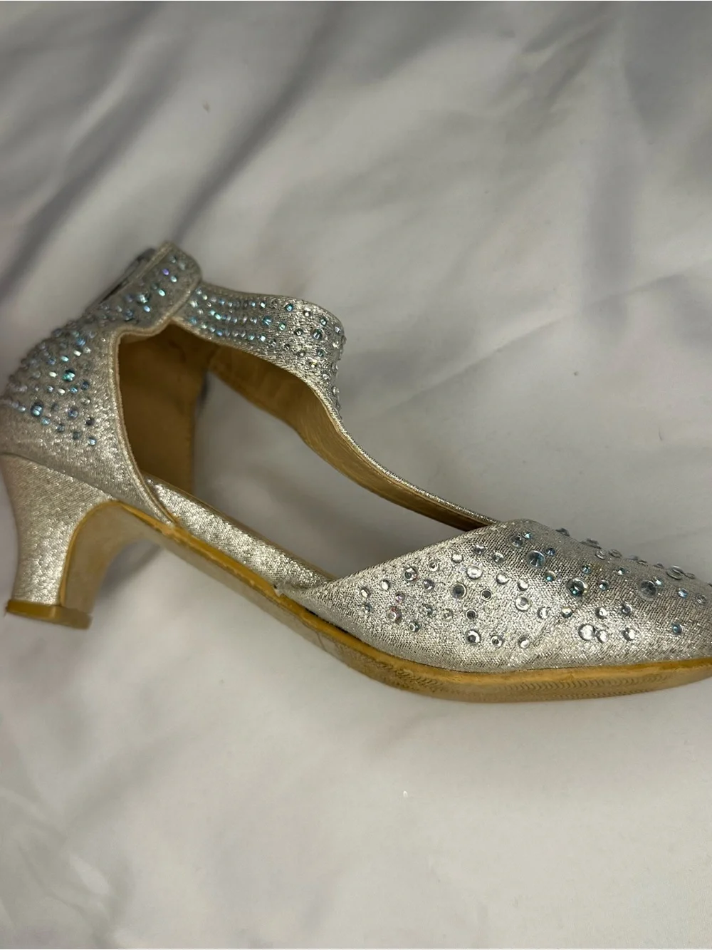 ADORA Silver Crystal-Embellished T-Strap Heels